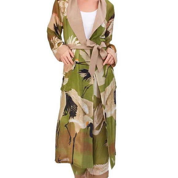 One Hundred Stars Elegant Green Heron Print Women's Robe - Picture 2 of 2